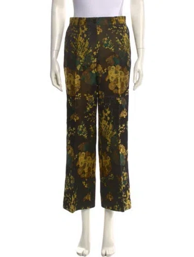 Pre-owned Dries Van Noten Floral Print Wide Leg Pants In Yellow