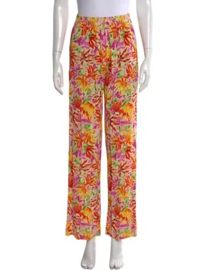 Pre-owned Dries Van Noten Floral Print Wide Leg Pants In Yellow