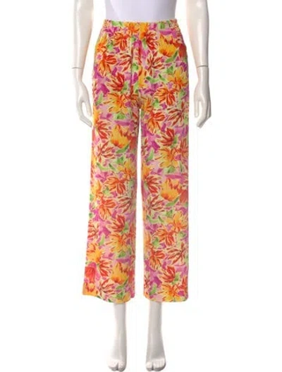 Pre-owned Dries Van Noten Floral Print Wide Leg Pants In Yellow