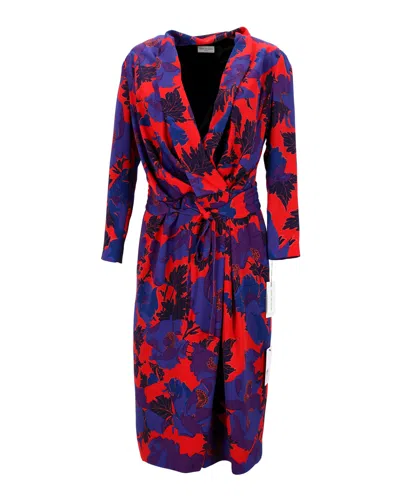 Dries Van Noten Floral Print Wrap Dress In Multicolor Polyester In Blue