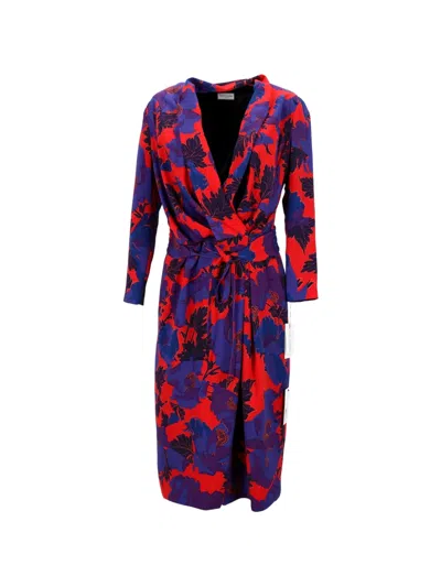 Pre-owned Dries Van Noten Floral-print Wrap Midi Dress In Red