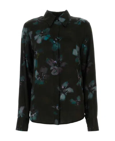 Dries Van Noten Floral Printed Buttoned Shirt In Black