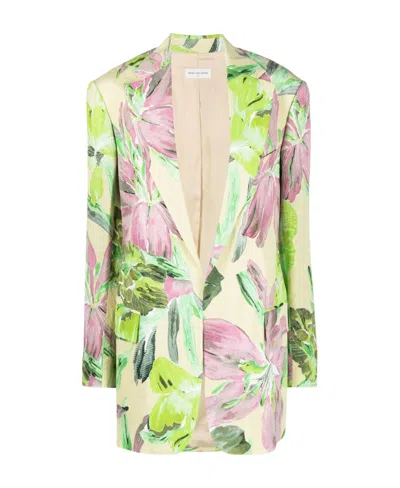 Dries Van Noten Floral Printing Single-breasted Suit Jacket In Green