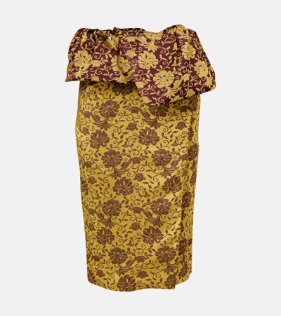 Dries Van Noten Floral Ruffled Midi Skirt In Ocra