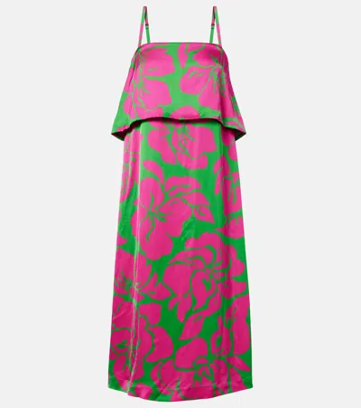 Dries Van Noten Floral Satin Midi Dress In Brown