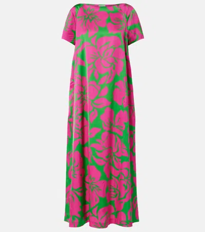 Dries Van Noten Floral Satin Midi Dress In Multi