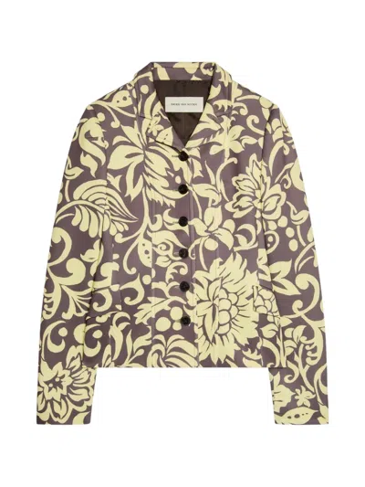 Dries Van Noten Floral Scuba Blazer In Brown