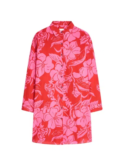 Dries Van Noten Floral Shirt Midi Dress In Red