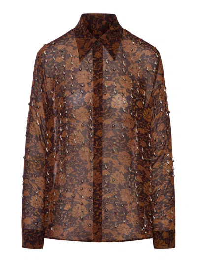 Dries Van Noten Floral Shirt With Studs Applied In Brown