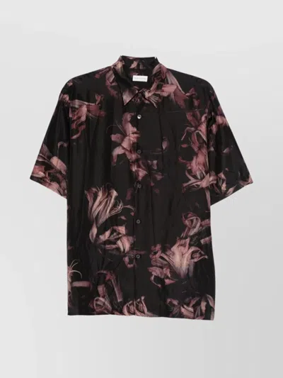 Dries Van Noten Floral Short Sleeve Casual Shirt In Black