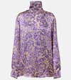Dries Van Noten Floral Silk Satin Blouse In Purple