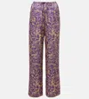 Dries Van Noten Floral Silk Satin Wide-leg Pants In Purple