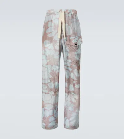 Dries Van Noten Floral Silk Wide-leg Pants In Blue