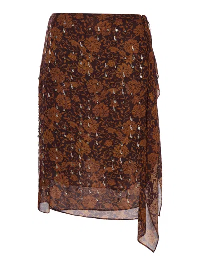 DRIES VAN NOTEN FLORAL SKIRT WITH STUDS APPLIED