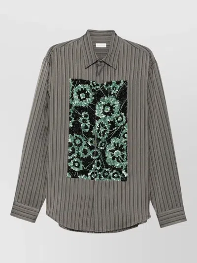 Dries Van Noten Floral Stripe Shirt Long Sleeves In Green