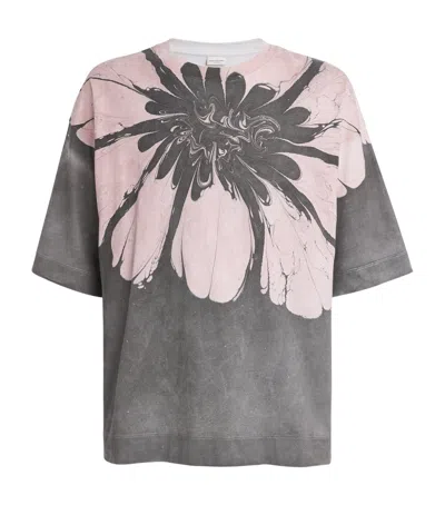 Dries Van Noten Flower-print Oversized T-shirt In Gray
