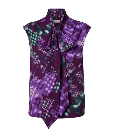 Dries Van Noten Floral Tie-neck Top In Purple