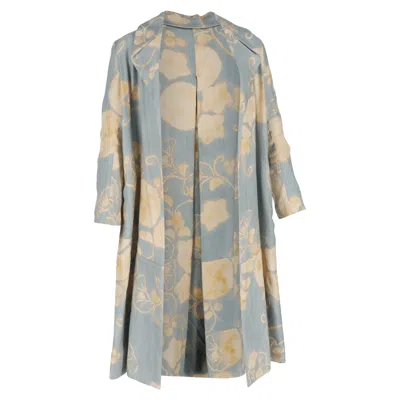 Dries Van Noten Floral Trench Coat In Blue And Yellow Cotton
