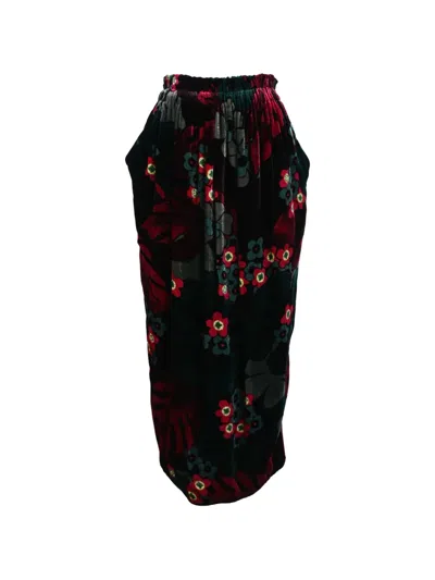 Pre-owned Dries Van Noten Floral Velvet Midi Skirt In Green
