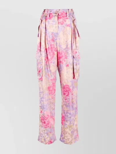 Dries Van Noten Floral Wide Leg Cargo Trousers 6048 In Pink