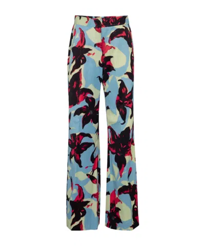Dries Van Noten Floral Wide-leg Casual Pants In Blue