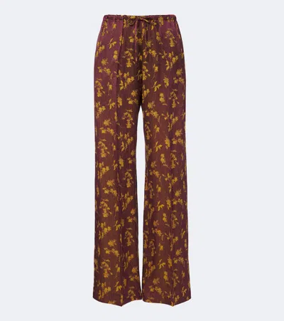 Dries Van Noten Floral Wide-leg Pants In Brown
