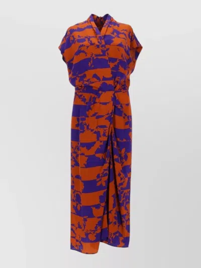 Dries Van Noten Floral Wrap Maxi Dress V Neck Cap Sleeves In Blue