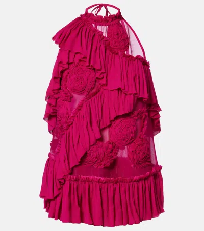 Dries Van Noten Floral-appliqué Ruffled Top In Pink