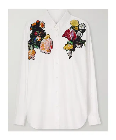 Dries Van Noten Floral-embroidered Cotton-poplin Shirt In White