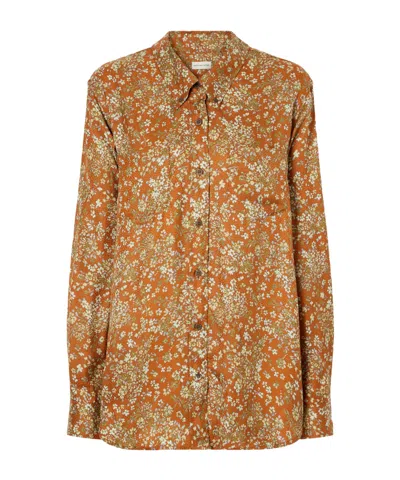 Dries Van Noten Floral-jacquard Printed Satin Shirt In Orange