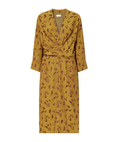 Dries Van Noten Floral-jacquard Satin Midi Dress In Yellow