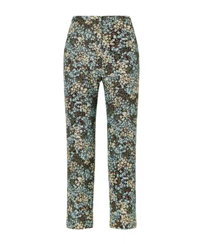 Dries Van Noten Floral-jacquard Straight-leg Cropped Pants In Green
