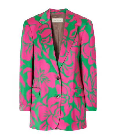 Dries Van Noten Floral-print Satin Blazer In Multi