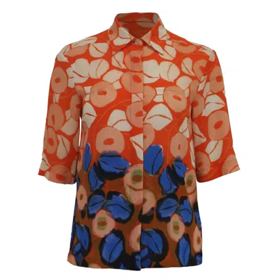 Pre-owned Dries Van Noten Floral-print Short Sleeve Blouse In Multicolor Polyester