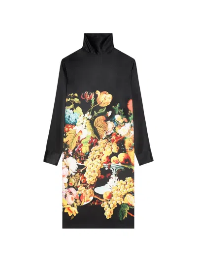 Dries Van Noten Floral-print Silk Dress In Black