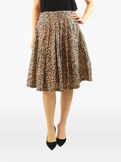 Pre-owned Dries Van Noten Floral-print Silk Midi Skirt In Black