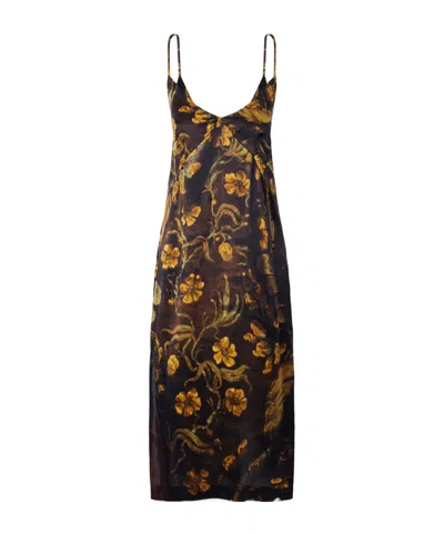 Dries Van Noten Floral-print Silk-satin Midi Dress In Transparent