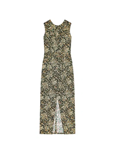 Dries Van Noten Floral-print Slitted Dress In Green