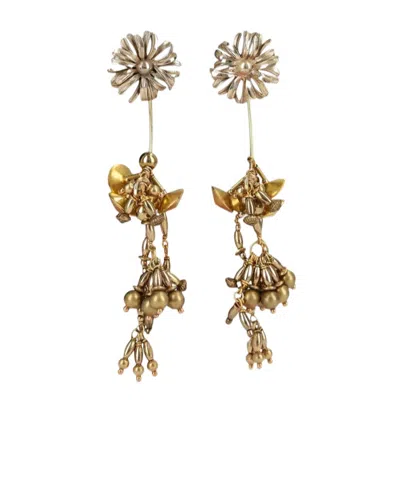 Dries Van Noten Flower Pattern Earrings In Gold