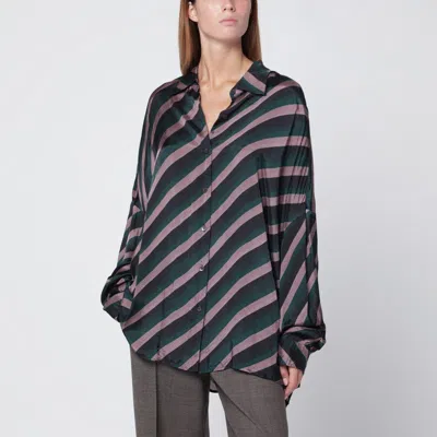 Dries Van Noten Flowing Viscose Striped Shirt In Animal Print