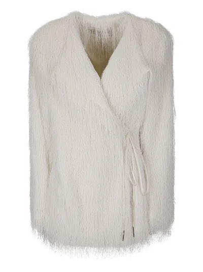 Dries Van Noten Fluid Fringe Jacket With Wrap Closure In White