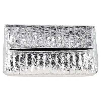 Dries Van Noten Fold-over Quilted Clutch Bag In Metallic Silver Leather