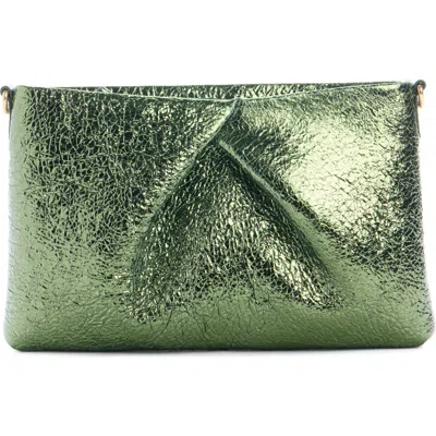 Dries Van Noten Folded Metallic Leather Crossbody Bag In Green