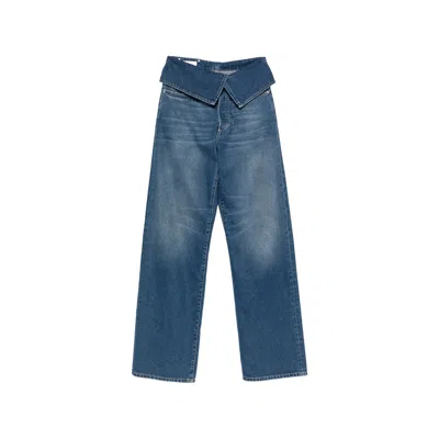Dries Van Noten Fold-over Wide-leg Jeans In Blue