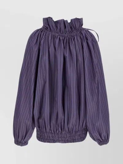 Dries Van Noten Frilled Top With Elasticated Hem And Long Sleeves In Blue