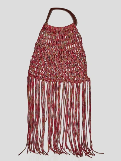 Dries Van Noten Fringe Detailed Knitted Handbag In Pink