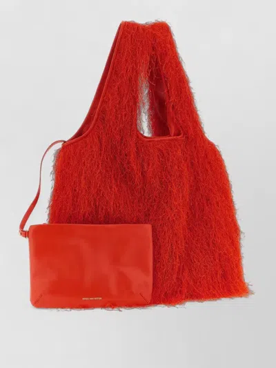 Dries Van Noten Fringe Handle Furry Texture Tote Bag