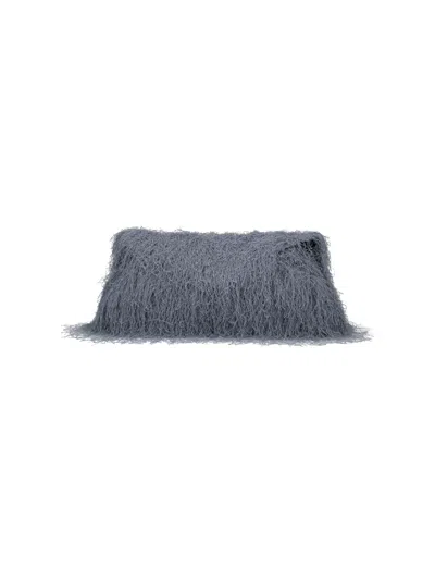 Dries Van Noten Fringe-textured Grey Leather Shoulder Bag In Gray