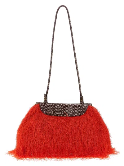 Dries Van Noten Shoulder Bag Clutch Long Strap Fringe Texture In Red