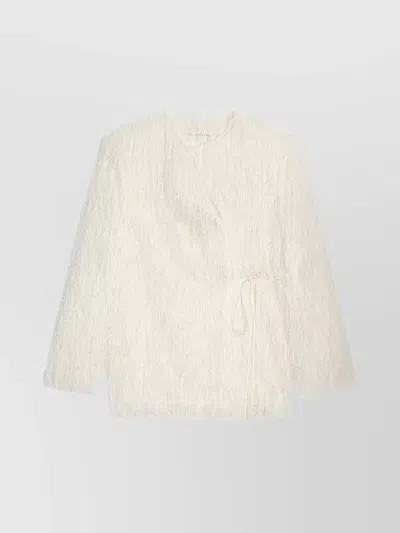DRIES VAN NOTEN FRINGED COAT WITH KNOTTED BELT AND TIE